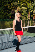 Load image into Gallery viewer, Black Vee Tank Black Mesh Back Red Stitching - I LOVE MY DOUBLES PARTNER!!!
