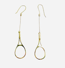 Load image into Gallery viewer, 1” Tennis Racket Solid Gold Earrings - I LOVE MY DOUBLES PARTNER!!!
