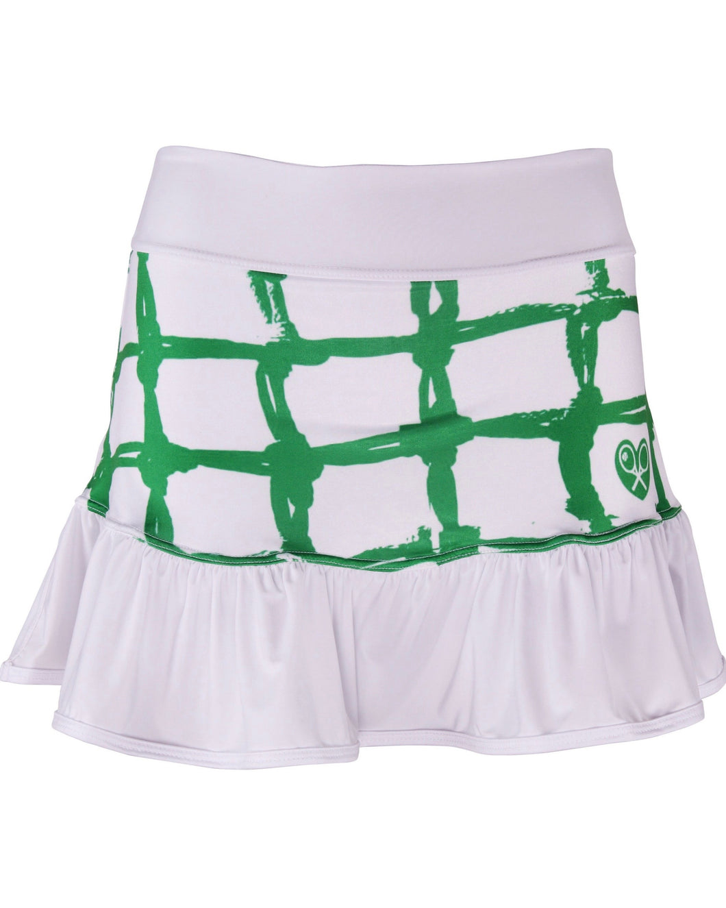 Green Tennis Net on White Ruffle Skirt - I LOVE MY DOUBLES PARTNER!!!