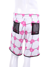 Load image into Gallery viewer, This is our limited edition Men’s Short with Pink Hearts and Net.  This piece are sewn with silky and soft fabric.  Two back pockets that hold tennis balls.  We make these in very small quantities - by design.  Unique.  Luxurious.  Comfortable.  Cool.  Fun.
