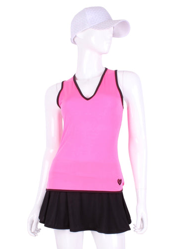 The simply elegant Vee Tank has a little vee in the front and a straight back.  Designed by a tennis player for comfort AND luxury - the pattern is made for a real woman’s body with curves and all!  The fabric is stretchy and soft.  As with all of our apparel - it’s designed and hand made in Downtown Los Angeles - from silky imported fabric.