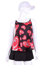 Load image into Gallery viewer, Baggy Tank Tennis Top Red Heart A cool and flowy Baggy Tank tennis top for ultimate comfort.  A deep scoop neckline front and strappy high back with two-needle cover stitch at each seam.   Smooth black binding finishes the edges.
