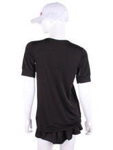 Load image into Gallery viewer, Baggy Soft Black Vee Tee. The very comfortable Baggy Vee Tee is so cool and easy to wear.  The sides are cool airy mesh to allow for &quot;flow&quot; whilst you play!  For the lady that likes a little room when she plays - this top is a little longer too.
