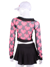 Load image into Gallery viewer, Limited Red Heart Mesh Vee Crop Top with Black Mesh
