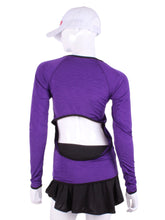 Load image into Gallery viewer, Deep Patterned Purple Open Back Long Sleeve Crew. This all new Open Back Long Sleeve Crew can be worn with a skirt or our Court 🎾 to Cocktails 🍸 Tennis Dresses to have access to the back pocket.     Made with loads of ♥️
