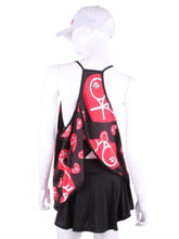 Load image into Gallery viewer, Baggy Tank Tennis Top Red Heart A cool and flowy Baggy Tank tennis top for ultimate comfort.  A deep scoop neckline front and strappy high back with two-needle cover stitch at each seam.   Smooth black binding finishes the edges.

