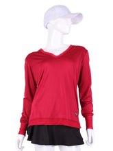 Load image into Gallery viewer, Raspberry Red w/ Red Mesh Long Sleeve Very Vee Tee
