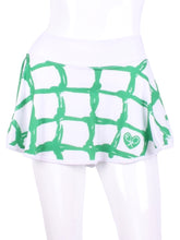 Load image into Gallery viewer, This “limited edition” print is available in our delightful LOVE “O” Skirt.     The waistband and shorties are white.
