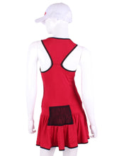 Load image into Gallery viewer, V1 Red With Red Mesh &amp; Black Trim Sandra Dee Court To Cocktails Tennis Dress

